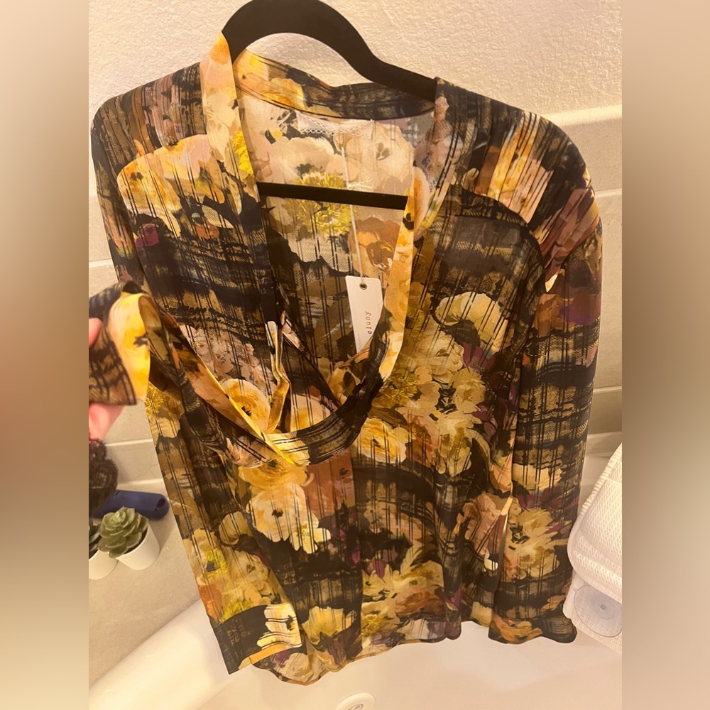 Cluny floral tie neck blouse
